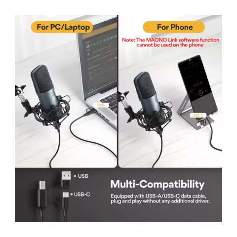 Maono AU-A04E USB-микрофон конденсаторный кардиоидный gray