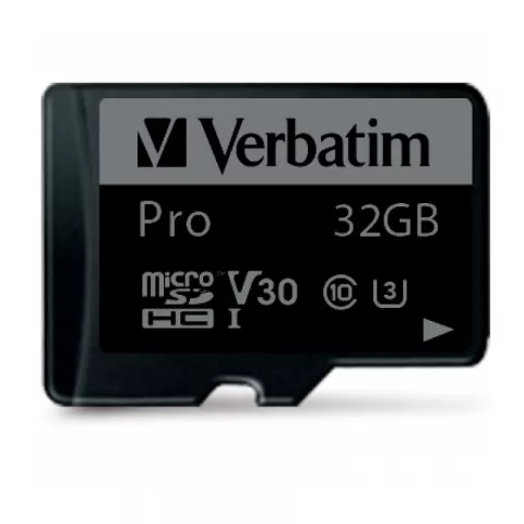 Карта памяти Verbatim microSDHC PRO Class 10 UHS-1 Class 3 V30 90/45 MB/S 32GB  + SD adapter