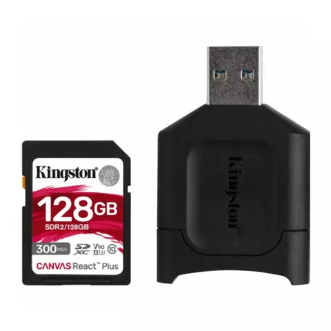 Карта памяти 128Gb Kingston Canvas React Plus SDXC UHS-II U3 V90 + USB Reader (300/260 Mb/s)