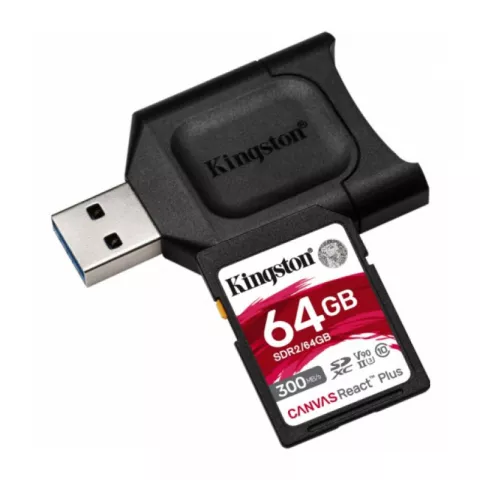 Карта Памяти 64Gb Kingston Canvas React Plus SDXC UHS-II U3 V90 + USB Reader (300/260 Mb/s)