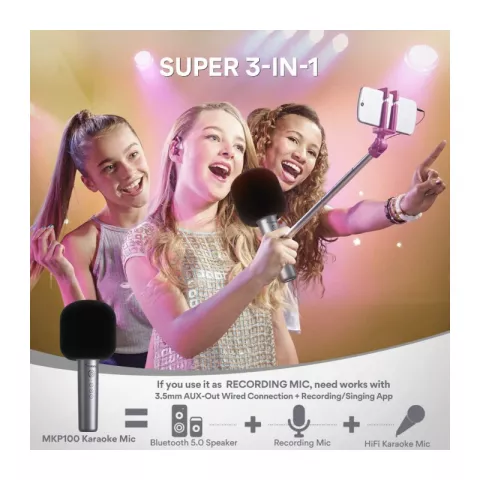 Maono MKP100 караоке микрофон, bluetooth 5.0 gray