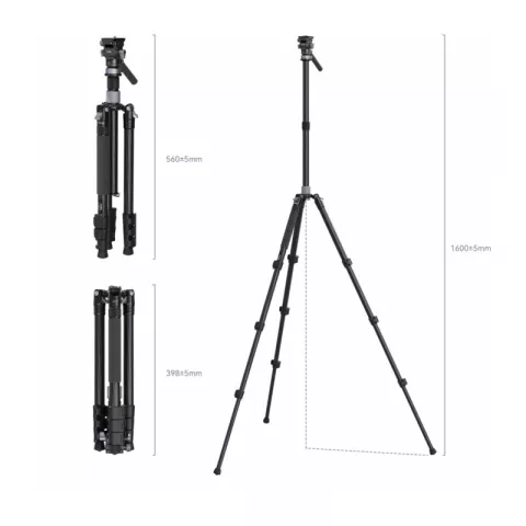 SmallRig 4221 тревел штатив с видеоголовой/карбоновый с клипсами Travel Video Tripod