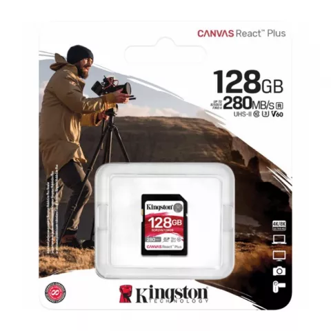Карта памяти 128Gb Kingston Canvas React Plus SDXC UHS-II U3 V60 (280/100 Mb/s) SDR2V6/128GB