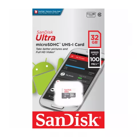 Карта памяти Sandisk Ultra microSDHC Class 10 UHS-I 32Gb (100/10 MB/s) SDSQUNR-032G-GN3MN