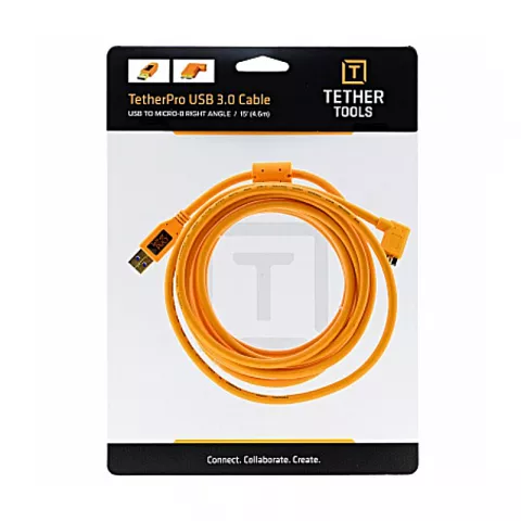 Кабель Tether Tools TetherPro USB 3.0 to Micro-B Right Angle 4.6m Orange (CU61RT15-ORG)