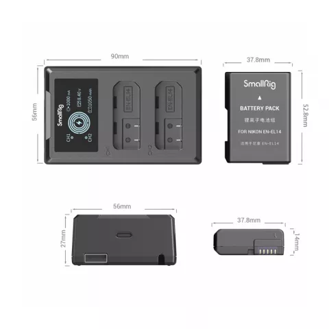 SmallRig 3819 Зарядное устройство с двумя литий-ионными аккумуляторами EN-EL14