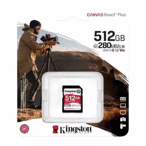 Карта памяти 512Gb Kingston Canvas React Plus SDXC UHS-II U3 V60 (280/150 Mb/s) SDR2V6/512GB