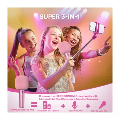Maono MKP100 караоке микрофон, bluetooth 5.0 rose gold