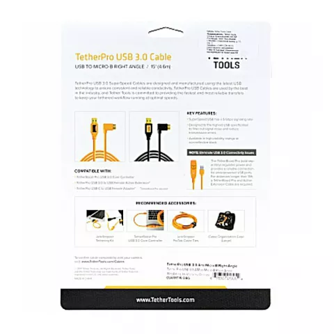 Кабель Tether Tools TetherPro USB 3.0 to Micro-B Right Angle 4.6m Orange (CU61RT15-ORG)