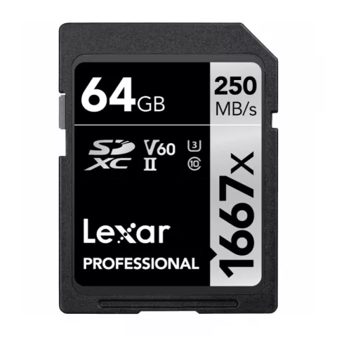 Карта памяти 64Gb Lexar Professional SILVER SDXC UHS-II V60 U3 W/R 250/120 mb/s 1667x (LSD64GCB1667)