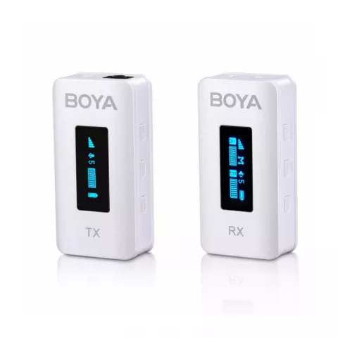 Boya BY-XM6-K1W Миниатюрная 2,4ГГц Двухканальная беспроводная система в зарядном кейсе Белая