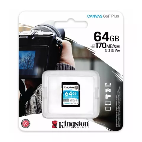 Карта Памяти 64Gb Kingston Canvas Go Plus SDXC UHS-I U3 V30 (170/90 Mb/s) SDG3/64GB