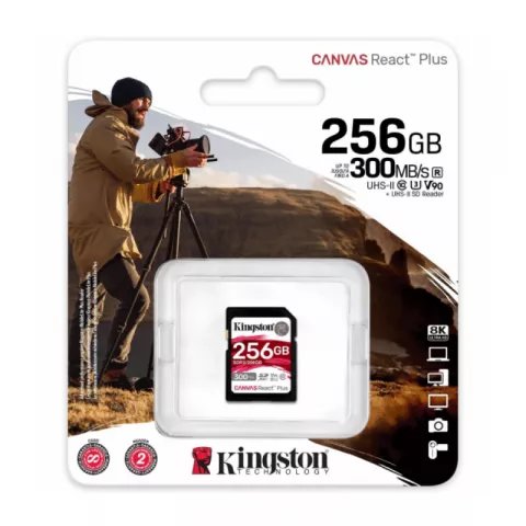 Карта памяти 256Gb Kingston Canvas React Plus SDXC UHS-II U3 V90 (300/260 Mb/s) SDR2/256GB