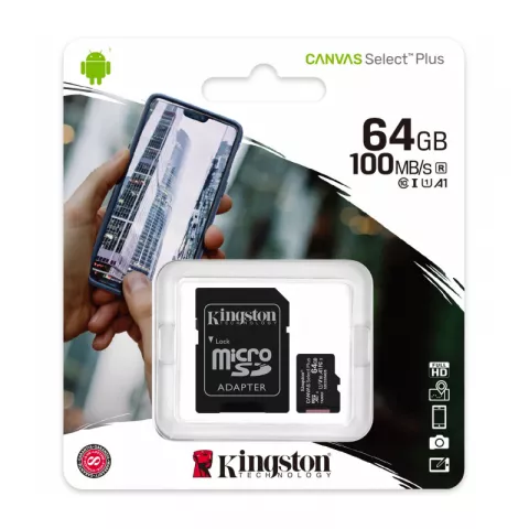 Карта памяти microSDXC 64GB Kingston Canvas Select Plus UHS-I U1 A1 C10 Card + ADP (100/10 Mb/s)
